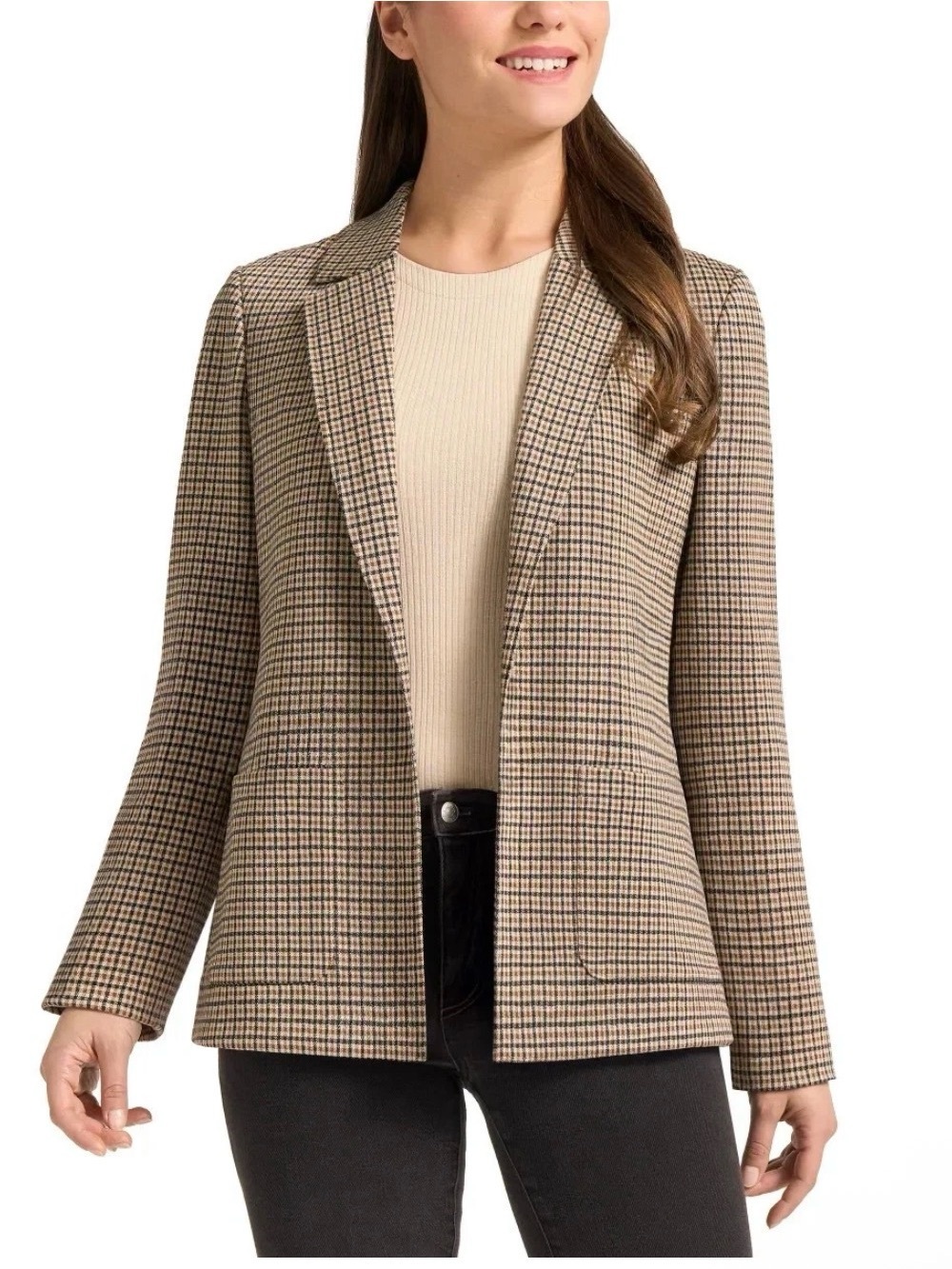 Matty M Women's Brown Plaid Blazer Jacket with Subtle Black Check size M NWT